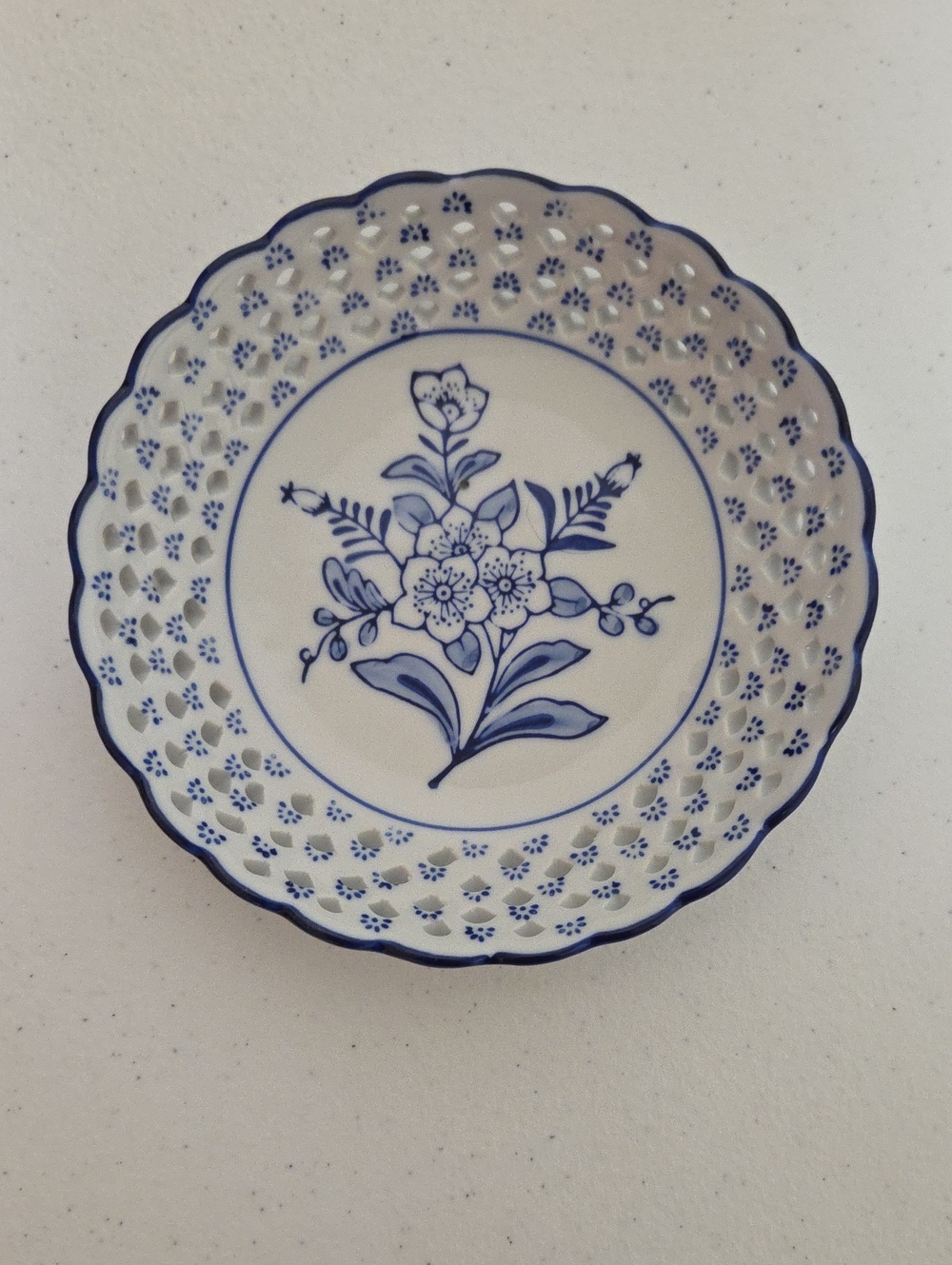 Hand-Painted Blue Floral Ceramic Wall Plate